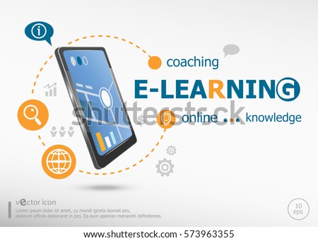 Word Cloud E-Learning concept and realistic smartphone black color. Infographic business for graphic or web design layout