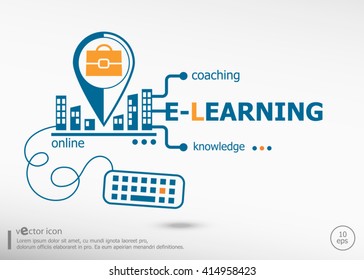 Word Cloud E-Learning and marketing concept. E-Learning concept for application development, creative process.