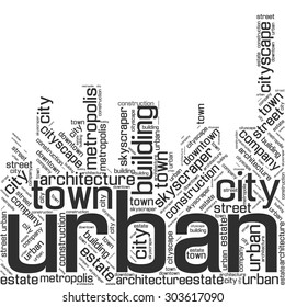 Word cloud in the form of an abstract cityscape
