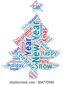 Word cloud in the form of abstract fir with a star