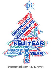 Word cloud in the form of abstract fir with a star