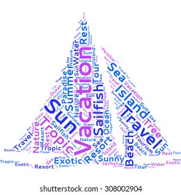 Word cloud in the form of an abstract sailing boat
