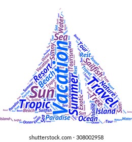 Word cloud in the form of an abstract sailing boat