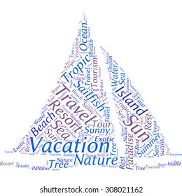 Word cloud in the form of an abstract sailing boat