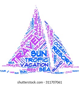 Word cloud in the form of an abstract sailing boat