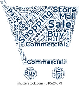 Word cloud in the form of an abstract supermarket shopping cart 