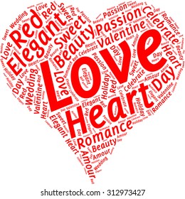 Word cloud in the form of a red heart