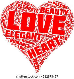 Word cloud in the form of a red heart