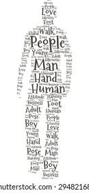 Word cloud in the form of a silhouette walking man