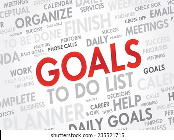 Word cloud of GOALS related items, vector presentation background