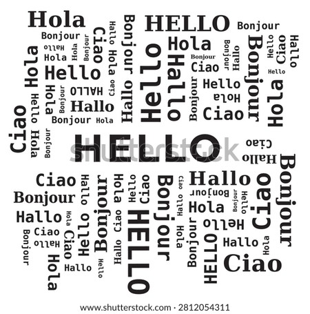 Word Cloud - Hello in Different Languages -  5 Languages on White Background