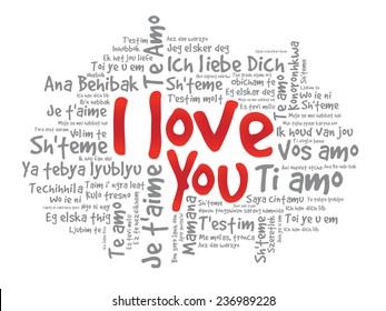 Word cloud "I Love You" in different languages, valentine vector illustration