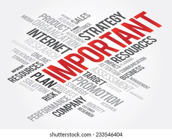 Word Cloud with IMPORTANT related tags, vector business concept