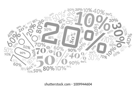 Word Cloud Made of Different Percentages of Discounts. Sales Vector Concept. Collage for Advertising Background