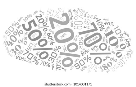 Word Cloud Made of Different Percentages of Discounts. Sales Vector Concept. Collage for Advertising Background