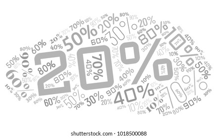 Word Cloud Made of Different Percentages of Discounts. Sales Vector Concept. Collage for Advertising Background