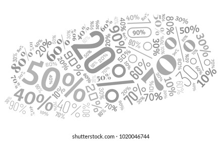 Word Cloud Made of Different Percentages of Discounts. Sales Vector Concept. Collage for Advertising Background