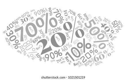 Word Cloud Made of Different Percentages of Discounts. Sales Vector Concept. Collage for Advertising Background