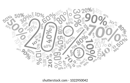Word Cloud Made of Different Percentages of Discounts. Sales Vector Concept. Collage for Advertising Background