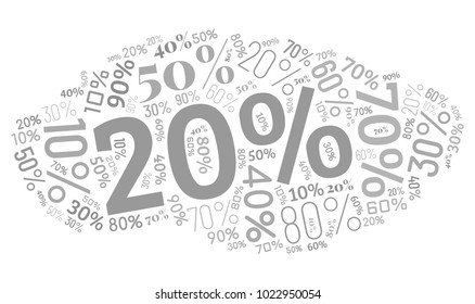 Word Cloud Made of Different Percentages of Discounts. Sales Vector Concept. Collage for Advertising Background