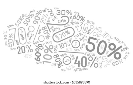 Word Cloud Made of Different Percentages of Discounts. Sales Vector Concept. Collage for Advertising Background