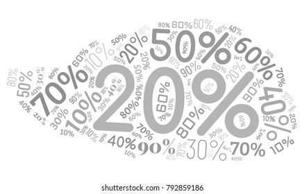 Word Cloud Made of Different Percentages of Discounts. Sales Vector Concept. Collage for Advertising Background