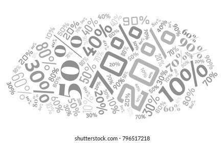 Word Cloud Made of Different Percentages of Discounts. Sales Vector Concept. Collage for Advertising Background