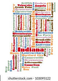 word cloud map of Indiana state, usa