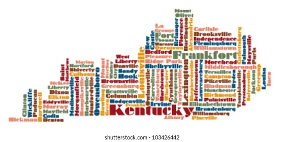 word cloud map of Kentucky state, usa