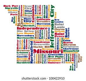 word cloud map of Missouri state