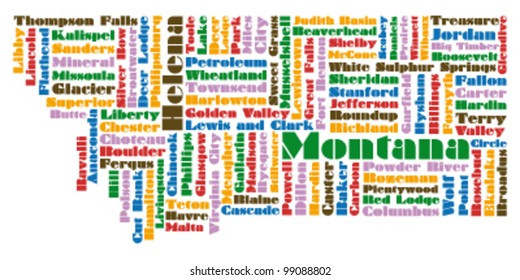 word cloud map of Montana state