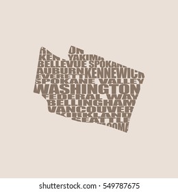 Word cloud map of Washington state. Cities list collage svg