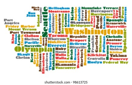 word cloud map of Washington state