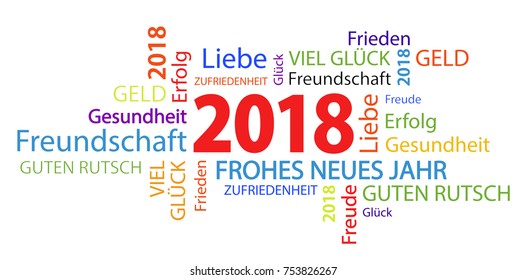 word cloud with new year 2018 greetings and white background