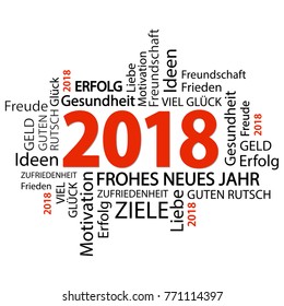word cloud with new year 2018 greetings and white background