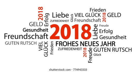 word cloud with new year 2018 greetings and white background