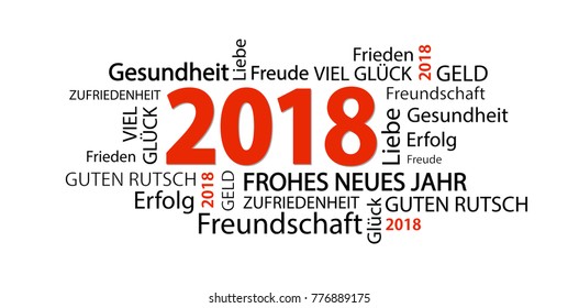 word cloud with new year 2018 greetings and white background