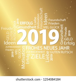 word cloud with new year 2019 greetings and golden background