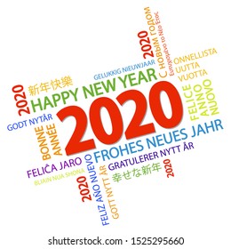 word cloud with new year 2020 greetings and white background