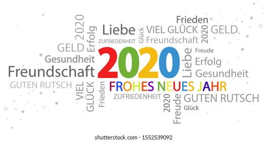 word cloud with new year 2020 greetings and white background