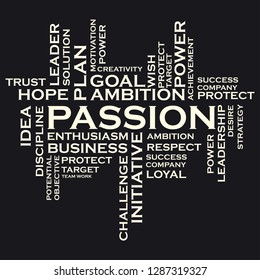 word cloud PASSION, creative business concept, vector illustration