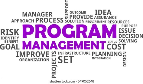 A word cloud of program management related items