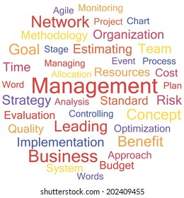 A word cloud of project management related items, vector.