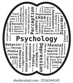 Word Cloud Psychology and Mental Health in Brain Shape