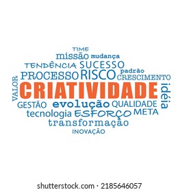 word cloud related to Creativity written in Portuguese