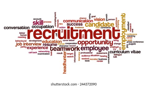 Word cloud related to job interview, employment and recruitment