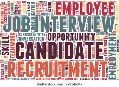Word cloud related to job interview, employment and recruitment