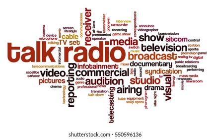 Word cloud related to TV business, with keywords dealing with broadcasting, television, communication, documentary, infotainment, entertainment, tv shows