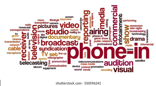 Word cloud related to TV business, with keywords dealing with broadcasting, television, communication, documentary, infotainment, entertainment, tv shows