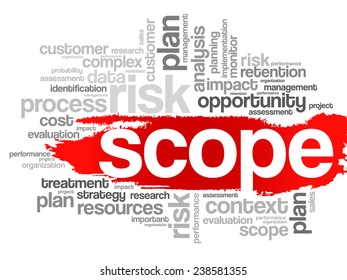 Word Cloud with SCOPE related tags, vector business concept